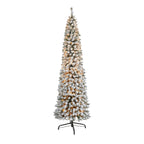 Nearly Natural 7' White Flocked Pencil Artificial Christmas Tree Prelit 400 Clear Lights