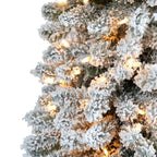 Nearly Natural 7' White Flocked Pencil Artificial Christmas Tree Prelit 400 Clear Lights