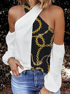Fashion Chain Print Off-shoulder Top Women