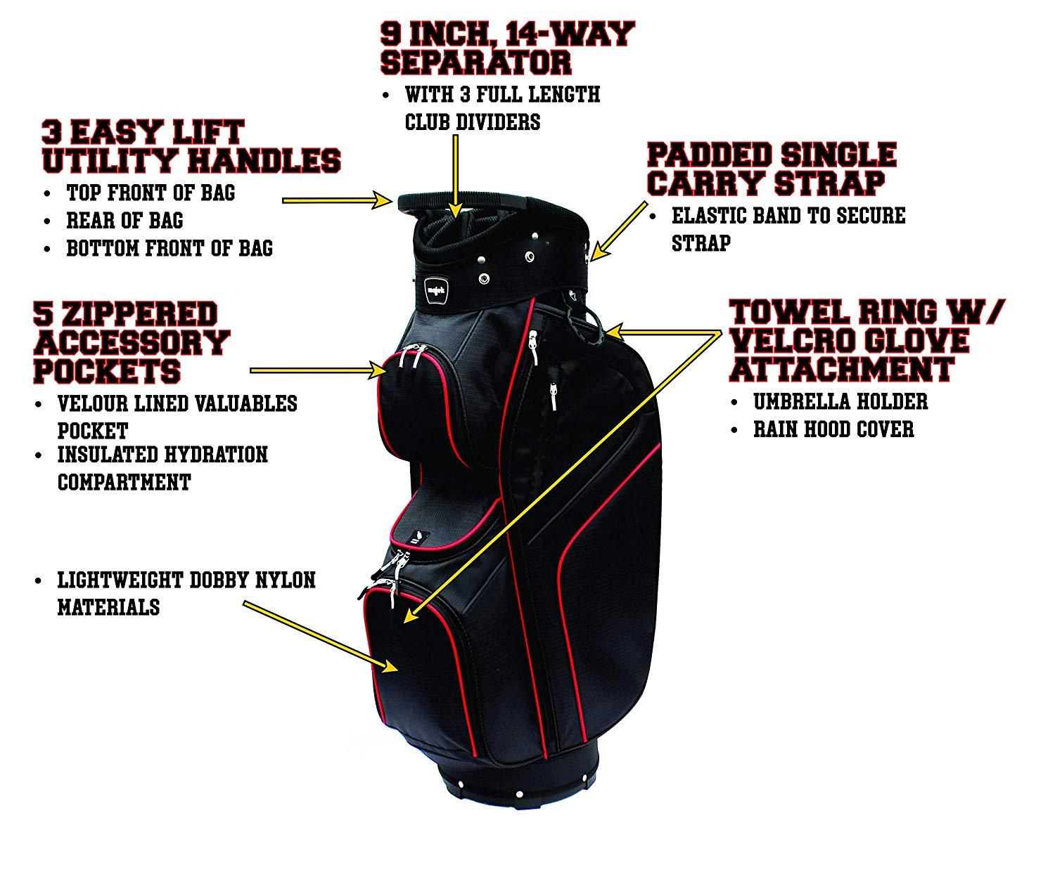 Majek Men's Black Red Golf Bag 9 inch 14-way Friendly Separator Top