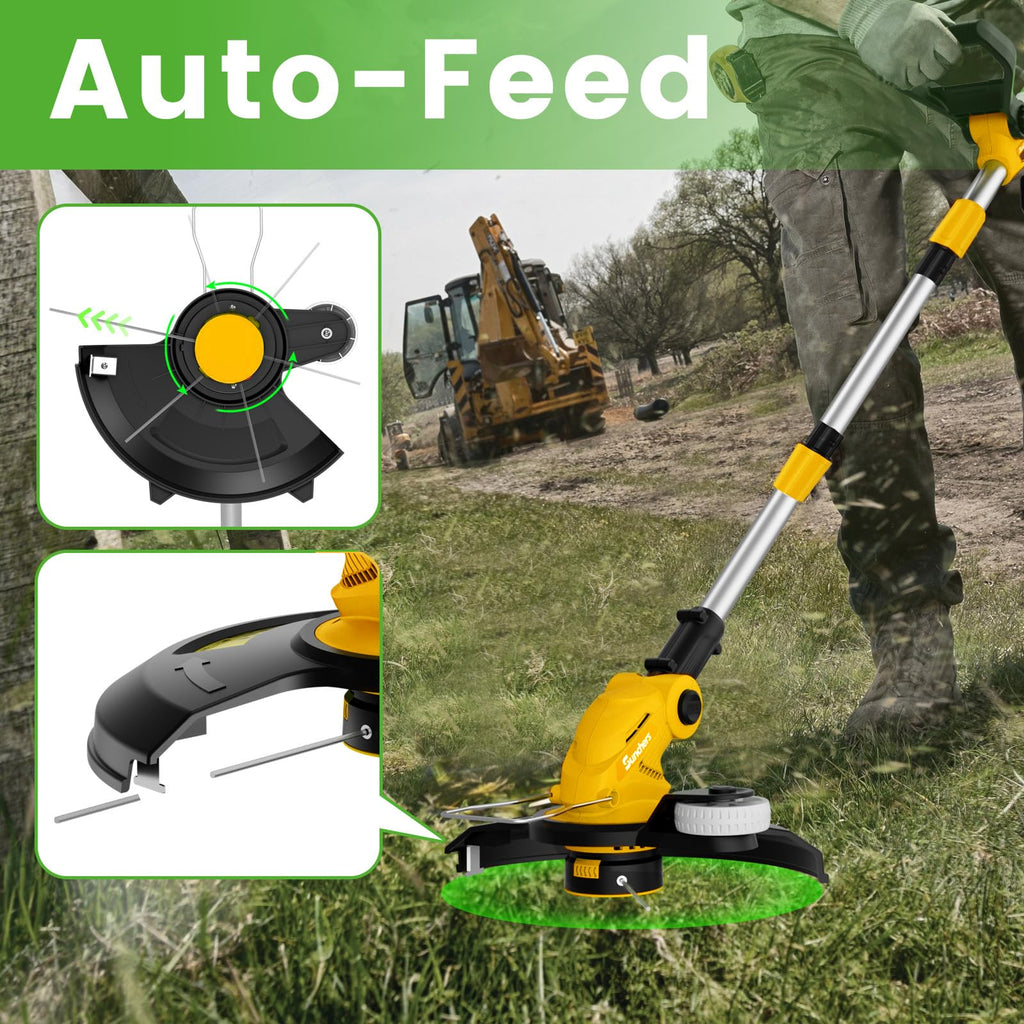 20V Electric Weed Wacker Edger Lawn Tool, Battery Powered Weed Eater 12" Cordless String Trimmer, Trimmer Lawn Lightweight Yard Tool for Garden Grass Lawn Mower Cutter with 2 2.0Ah Battery and Charger