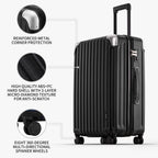 Grace luggage sets PC+ABS Hardshell suitcase with Spinner Wheels, durable lightweight luggage TSA Lock 20" expandable Carry on 24"/28" Checked Luggage, 3-Piece Set (20/24/28) – Black