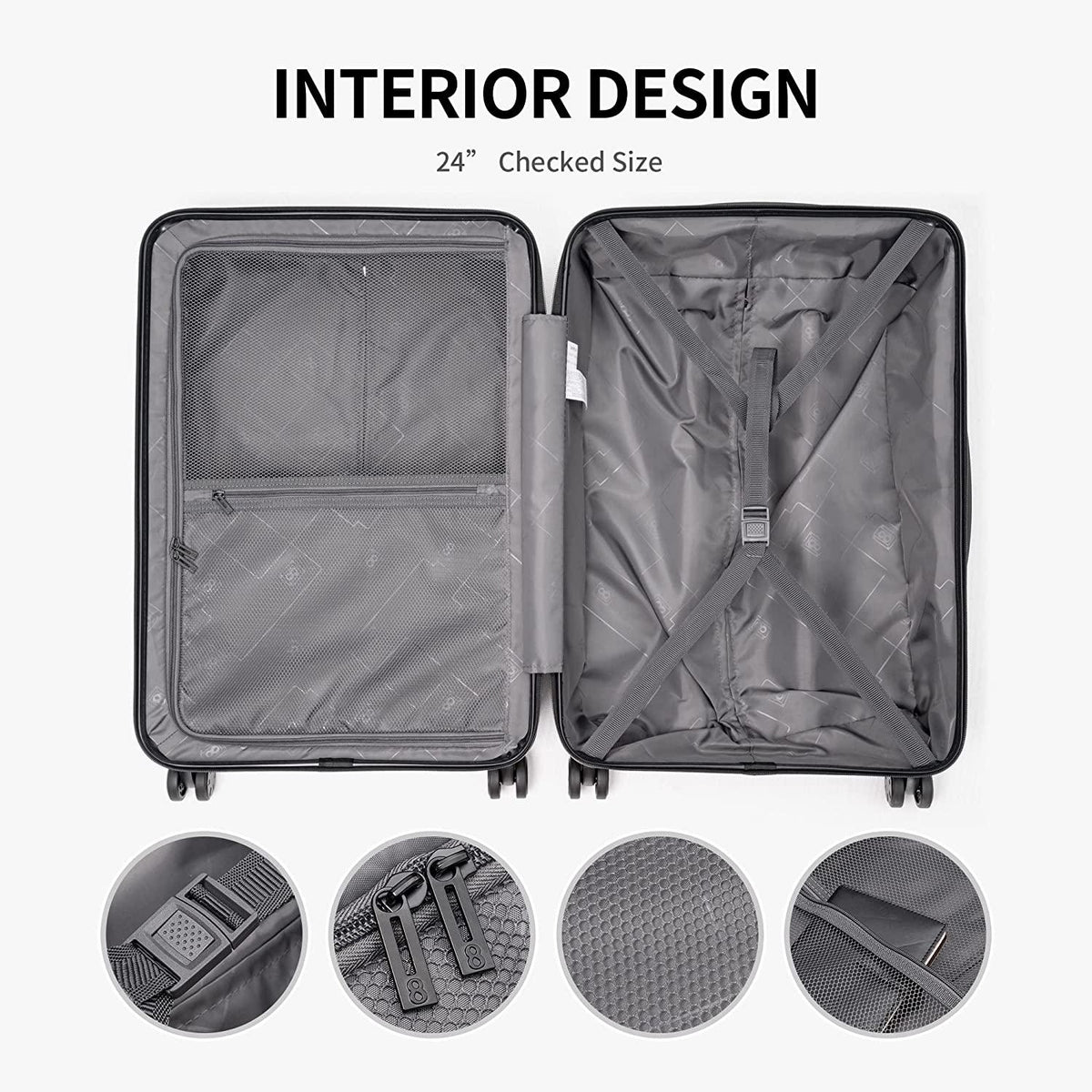 Grace luggage sets PC+ABS Hardshell suitcase with Spinner Wheels, durable lightweight luggage TSA Lock 20" expandable Carry on 24"/28" Checked Luggage, 3-Piece Set (20/24/28) – Black