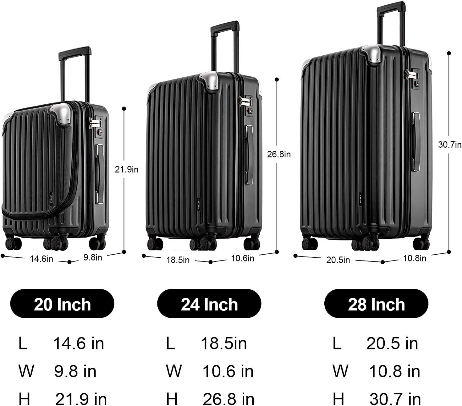 Grace luggage sets PC+ABS Hardshell suitcase with Spinner Wheels, durable lightweight luggage TSA Lock 20" expandable Carry on 24"/28" Checked Luggage, 3-Piece Set (20/24/28) – Black