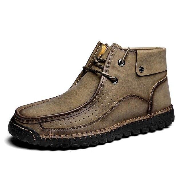 Men Hand Stitching Microfiber Genuine Leather Boots