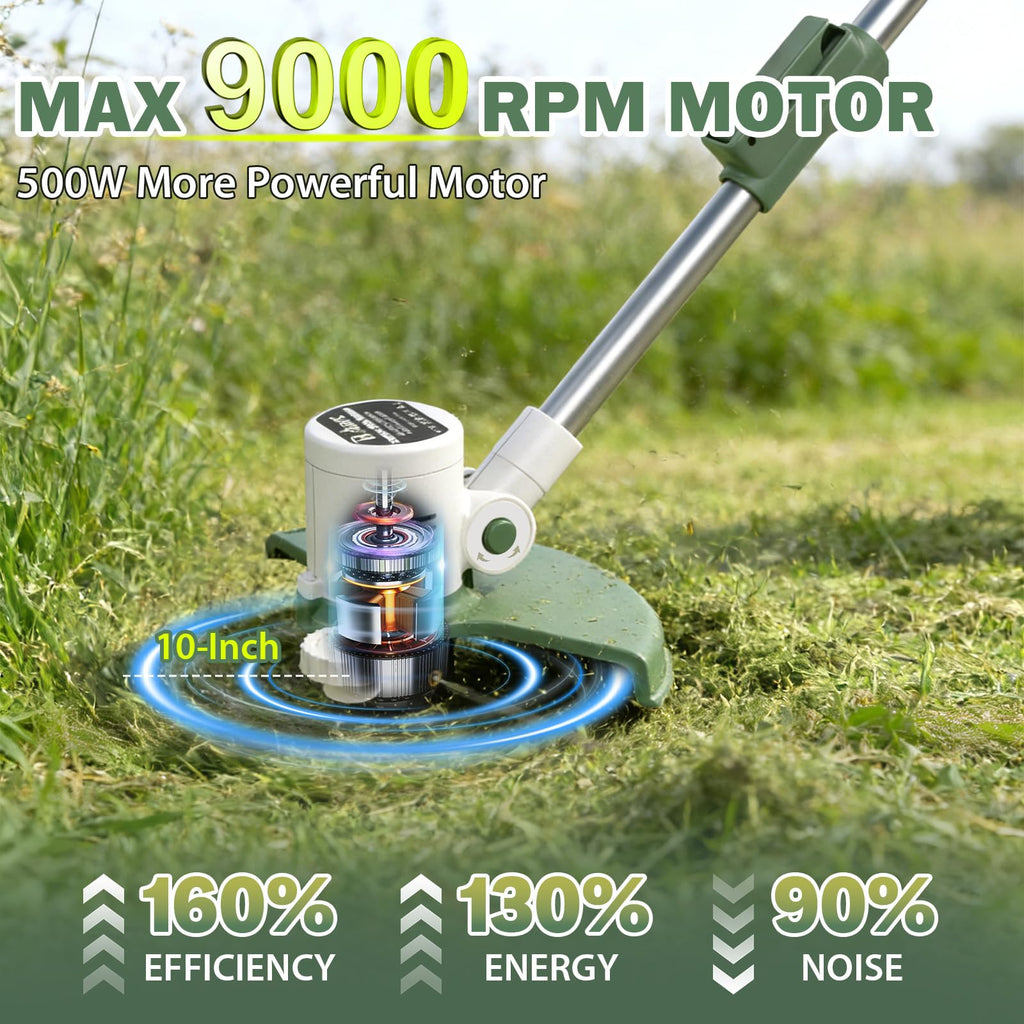 21V 3-in-1 Cordless Weed Wacker Eater-Weeding/Trimming/Lawn Mower, with 8 Replace Auto Line Feed, Electric Grass Trimmer for Garden, Lawn, 120 Mins of Non-Stop (2x4.0 mAh Battery Included)