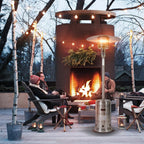RTR 46000Btu Propane Stainless Steel Mushroom Outdoor Patio Heater, With Two Smooth-Rolling Wheels,With Hose Set,With Black Cover,Pole In Two Pieces(Upper And Bottom)