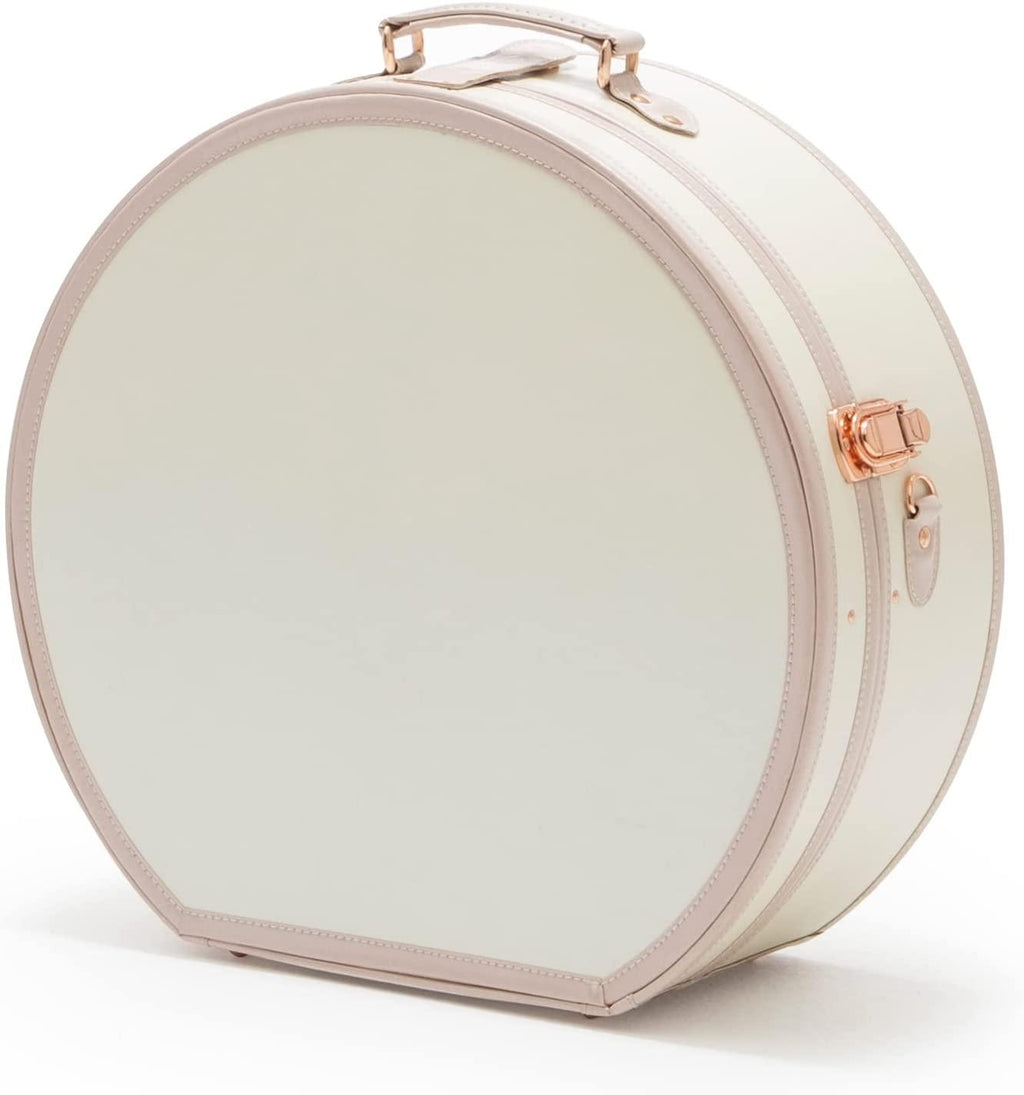 Small Floral Round Hat Box  Luggage Cosmetic Case (D.18", Cream White)