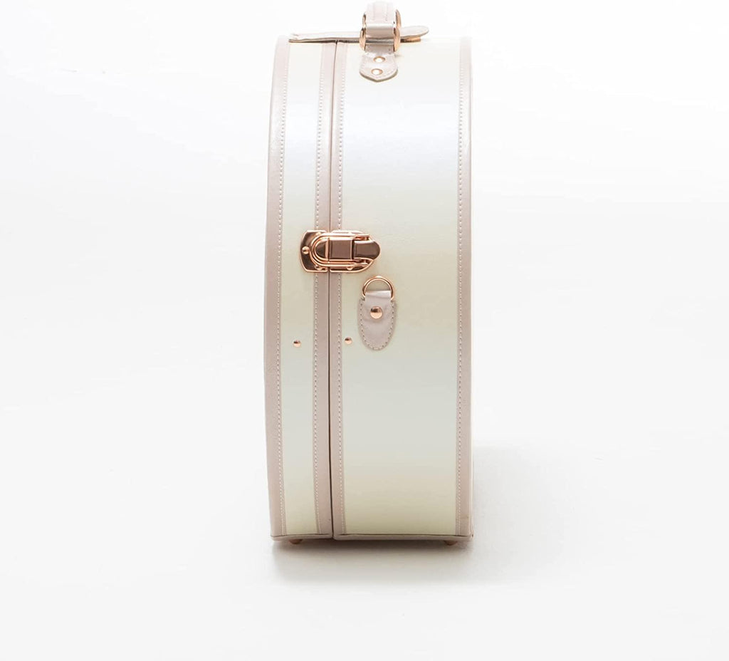 Small Floral Round Hat Box  Luggage Cosmetic Case (D.18", Cream White)