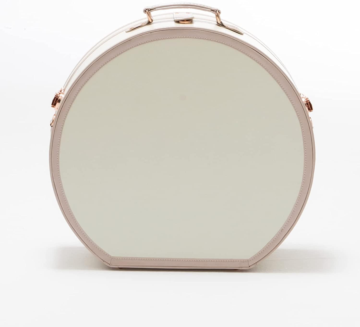 Small Floral Round Hat Box  Luggage Cosmetic Case (D.18", Cream White)