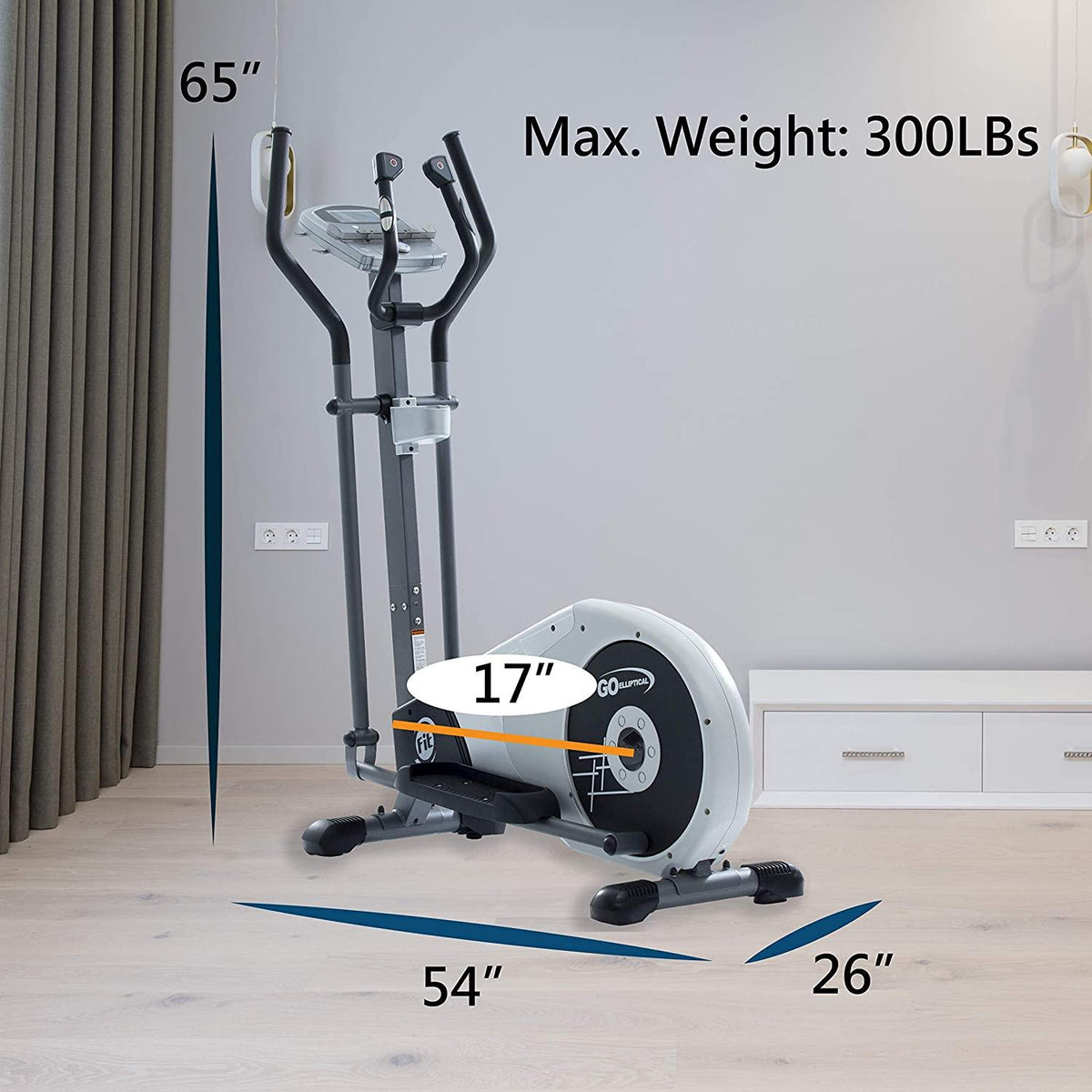 GOELLIPTICAL V-200T Standard Stride 17” Programmable Elliptical Exercise Cross Trainer Machine for Cardio Fitness Strength Conditioning Workout at Home or Gym