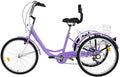 Kehaoy Adult Tricycle 7 Speed - Three Wheel Bikes for Seniors, Adults, Women, Men, 24 Inch Wheels, Cargo Basket, Purple