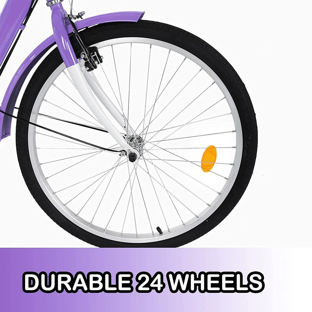 Kehaoy Adult Tricycle 7 Speed - Three Wheel Bikes for Seniors, Adults, Women, Men, 24 Inch Wheels, Cargo Basket, Purple