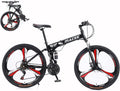MXXJJ Folding 24'' Wheels Mountain Bike,21-Speed Full Suspension MTB Bicycle,3 Knife Wheel Mountain Bikes,High Carbon Steel Frame,Twist Shifters,Dual Disc Brakes,Outroad Bicycle for Men Women