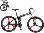 MXXJJ Folding 24'' Wheels Mountain Bike,21-Speed Full Suspension MTB Bicycle,3 Knife Wheel Mountain Bikes,High Carbon Steel Frame,Twist Shifters,Dual Disc Brakes,Outroad Bicycle for Men Women