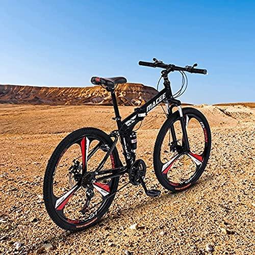 MXXJJ Folding 24'' Wheels Mountain Bike,21-Speed Full Suspension MTB Bicycle,3 Knife Wheel Mountain Bikes,High Carbon Steel Frame,Twist Shifters,Dual Disc Brakes,Outroad Bicycle for Men Women
