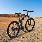 MXXJJ Folding 24'' Wheels Mountain Bike,21-Speed Full Suspension MTB Bicycle,3 Knife Wheel Mountain Bikes,High Carbon Steel Frame,Twist Shifters,Dual Disc Brakes,Outroad Bicycle for Men Women