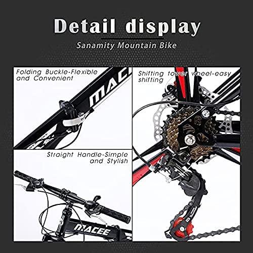 MXXJJ Folding 24'' Wheels Mountain Bike,21-Speed Full Suspension MTB Bicycle,3 Knife Wheel Mountain Bikes,High Carbon Steel Frame,Twist Shifters,Dual Disc Brakes,Outroad Bicycle for Men Women