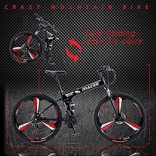 MXXJJ Folding 24'' Wheels Mountain Bike,21-Speed Full Suspension MTB Bicycle,3 Knife Wheel Mountain Bikes,High Carbon Steel Frame,Twist Shifters,Dual Disc Brakes,Outroad Bicycle for Men Women