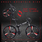 MXXJJ Folding 24'' Wheels Mountain Bike,21-Speed Full Suspension MTB Bicycle,3 Knife Wheel Mountain Bikes,High Carbon Steel Frame,Twist Shifters,Dual Disc Brakes,Outroad Bicycle for Men Women