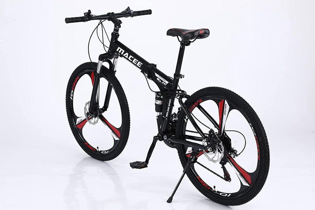 MXXJJ Folding 24'' Wheels Mountain Bike,21-Speed Full Suspension MTB Bicycle,3 Knife Wheel Mountain Bikes,High Carbon Steel Frame,Twist Shifters,Dual Disc Brakes,Outroad Bicycle for Men Women