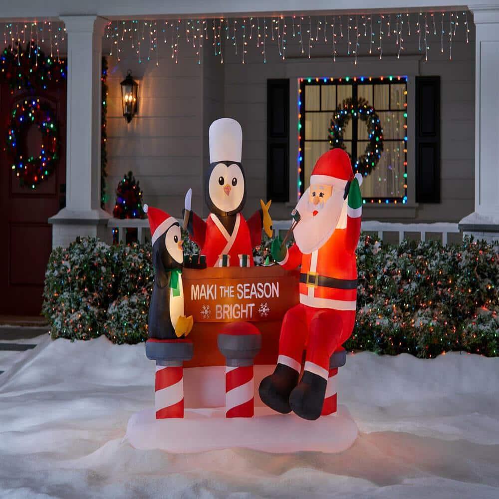 5 ft Sushi Santa and Penguins Holiday Inflatable