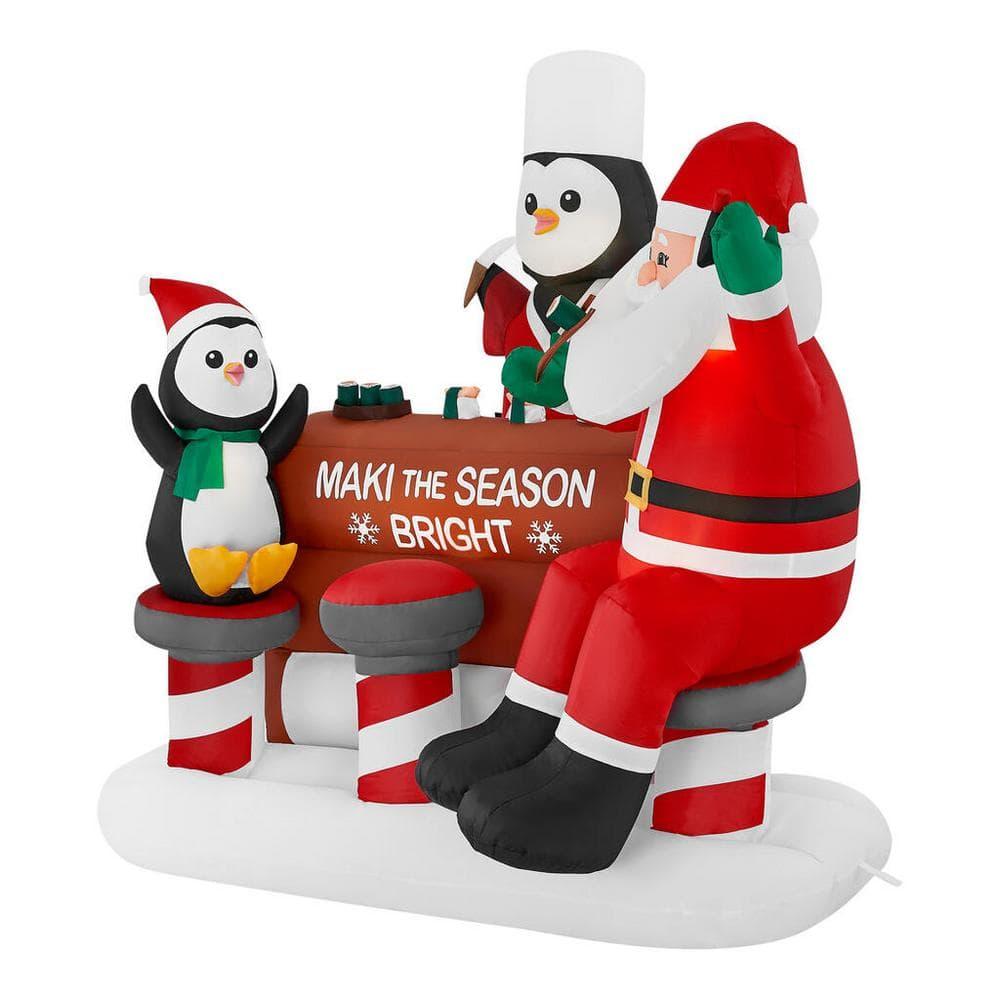 5 ft Sushi Santa and Penguins Holiday Inflatable