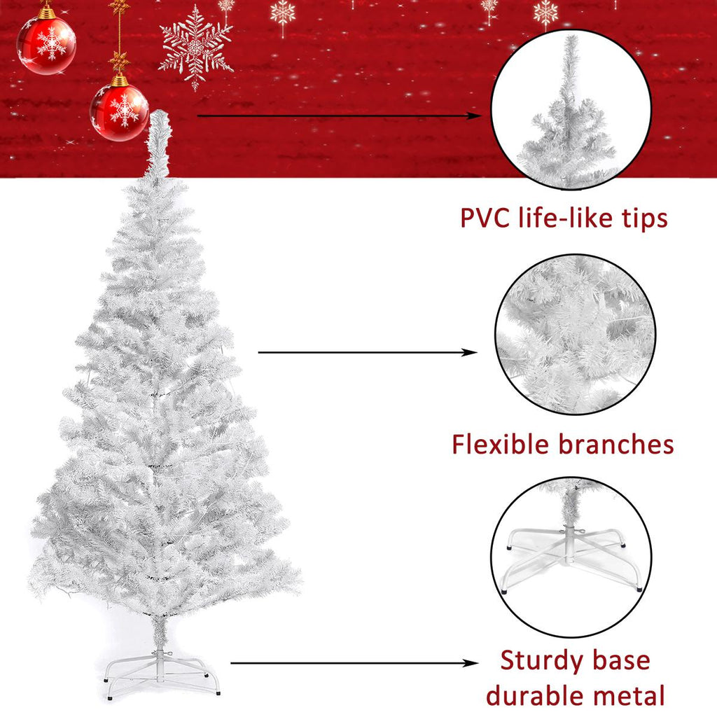 7.5ft Pre-Lit Hinged Full Fir Artificial Christmas Tree w/ 1,096 Branch Tips, 360 Led Lights, Foldable Metal Stand, Holiday Decoration