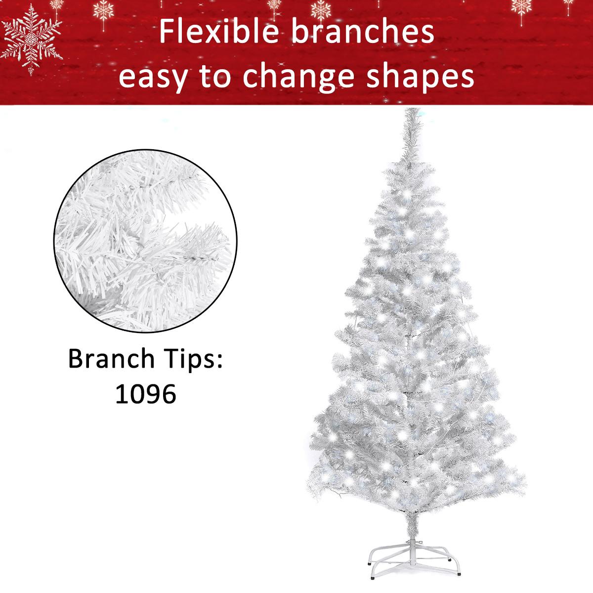 7.5ft Pre-Lit Hinged Full Fir Artificial Christmas Tree w/ 1,096 Branch Tips, 360 Led Lights, Foldable Metal Stand, Holiday Decoration