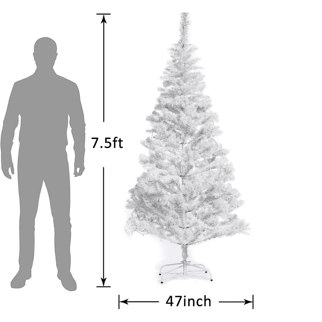 7.5ft Pre-Lit Hinged Full Fir Artificial Christmas Tree w/ 1,096 Branch Tips, 360 Led Lights, Foldable Metal Stand, Holiday Decoration