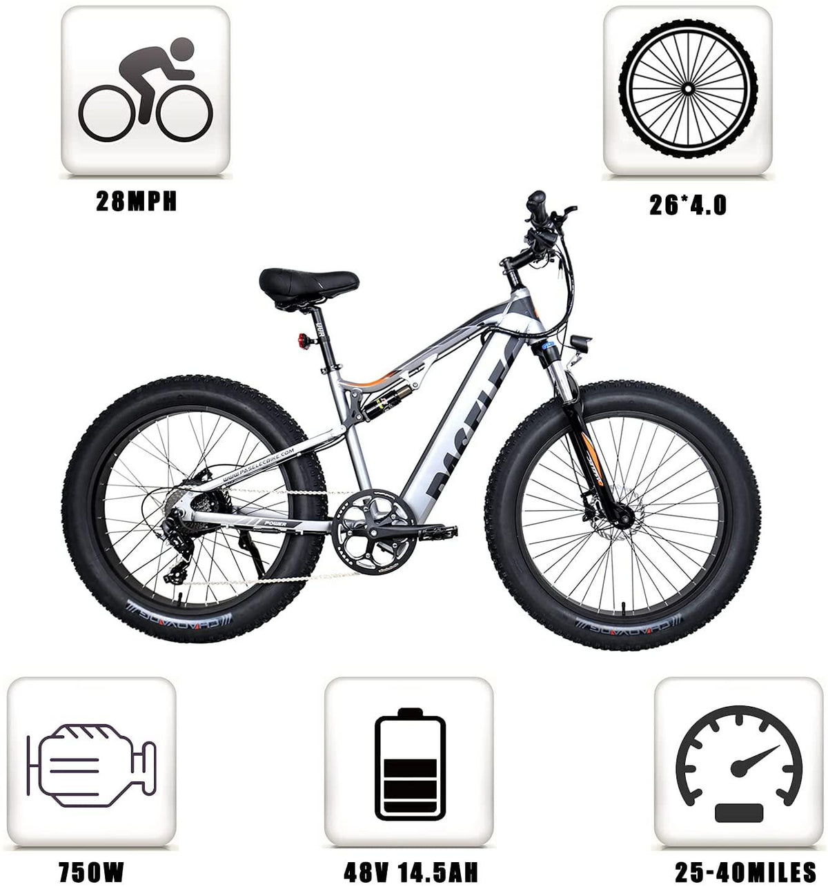 Electric Bikes for Adults Ebike with 750W Motor 14.5Ah Battery Electric Bicycles with 26 Inch 4.0 Fat Tires 9 Speed Gear Full Suspension