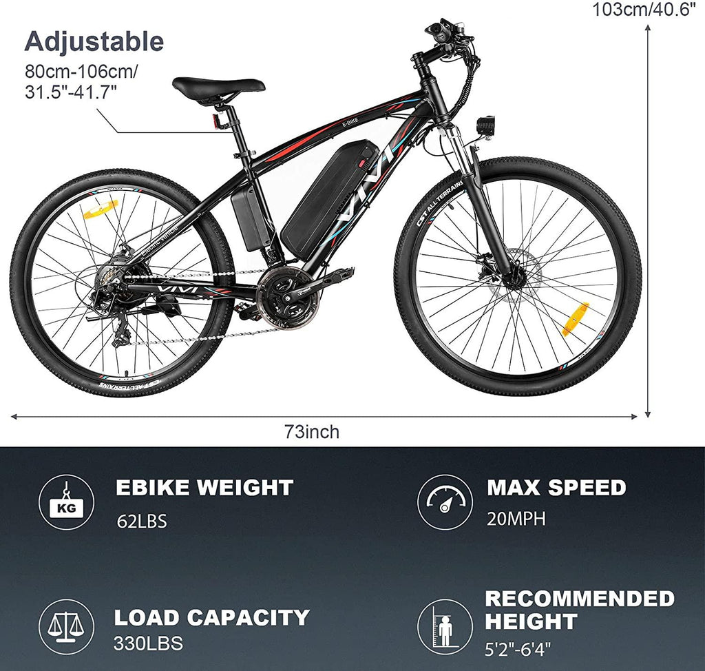 VIVI 27.5'' Electric Bike, Electric Mountain Bike, 22MPH 500W Ebike, Electric Bike for Adults with Removable 48V 10Ah Battery,  21 Speed