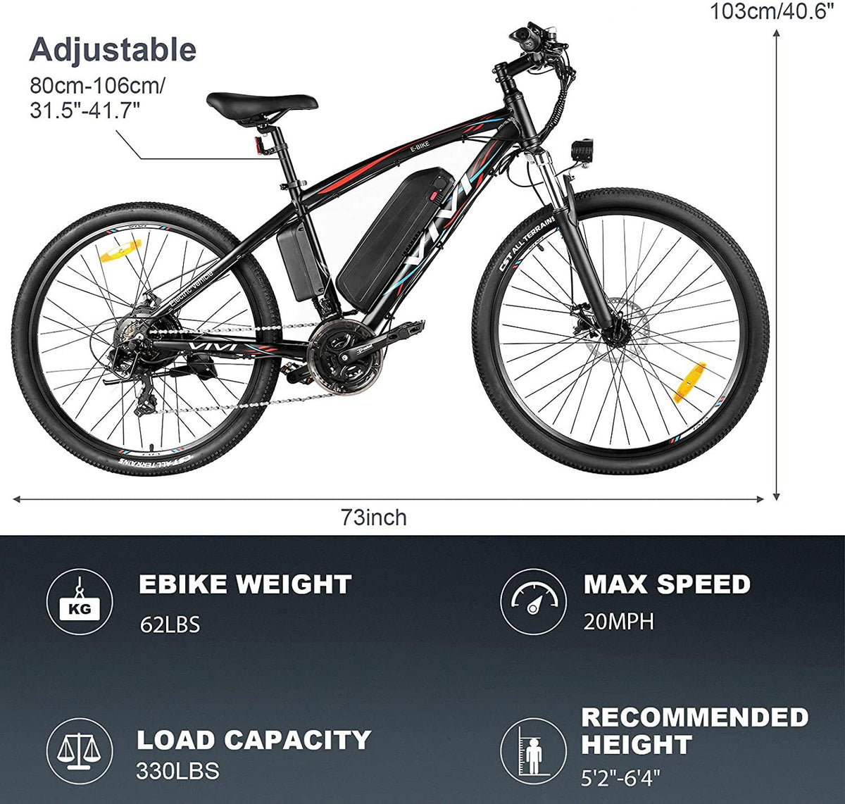 VIVI 27.5'' Electric Bike, Electric Mountain Bike, 22MPH 500W Ebike, Electric Bike for Adults with Removable 48V 10Ah Battery,  21 Speed