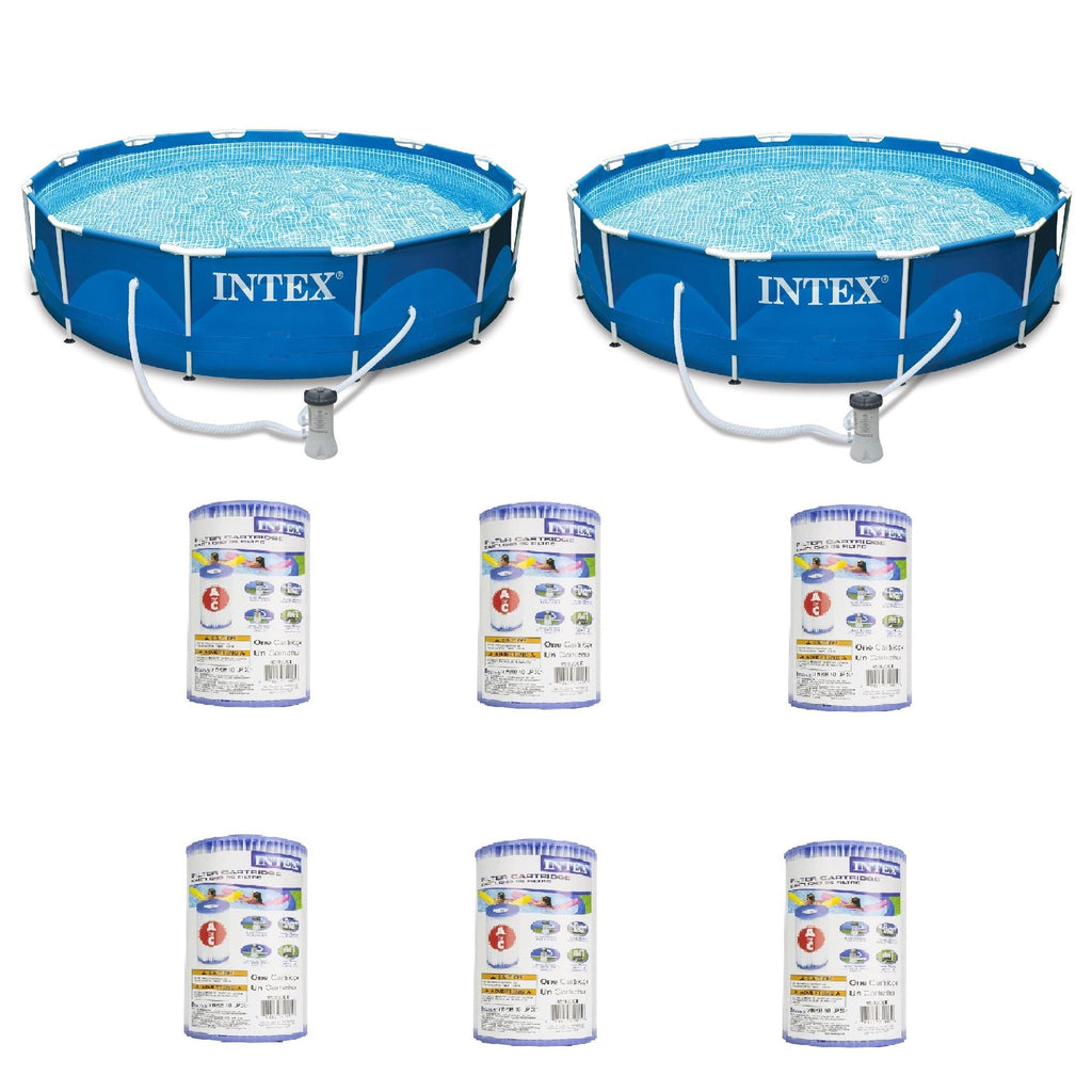 intex 12' x 30" metal frame round pool (2 pack) &amp; replacement cartridge (6 pack)