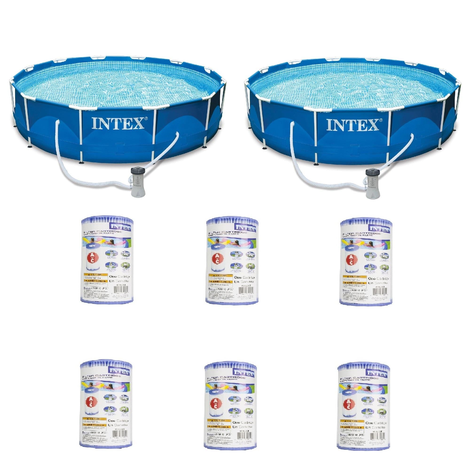 intex 12' x 30" metal frame round pool (2 pack) &amp; replacement cartridge (6 pack)