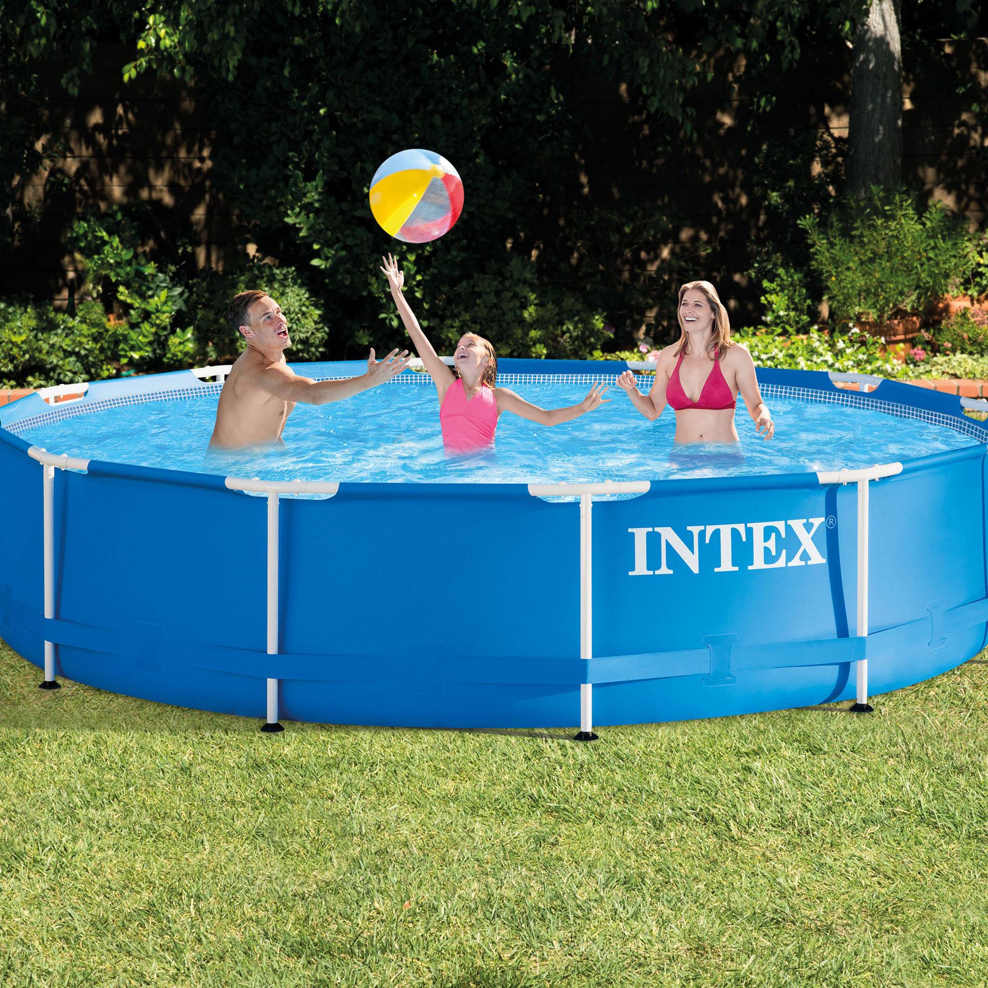 intex 12' x 30" metal frame round pool (2 pack) &amp; replacement cartridge (6 pack)