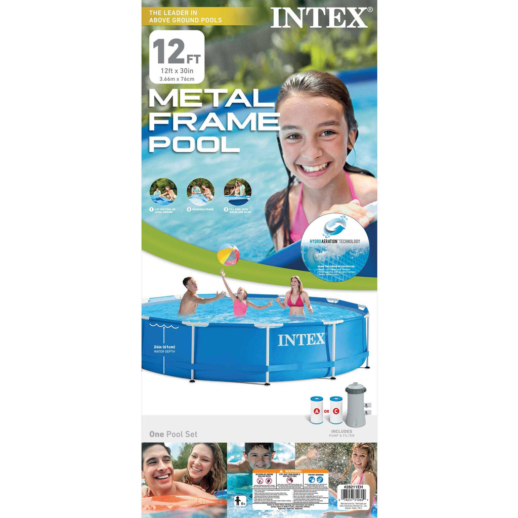 intex 12' x 30" metal frame round pool (2 pack) &amp; replacement cartridge (6 pack)