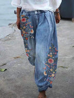 Loose Floral Print Wide-Leg Pants