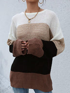 Fashion Color Matching Striped Round Neck Loose Pullover