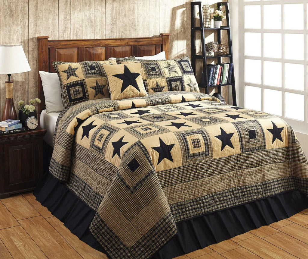 Colonial Star Black and Tan Primitive Country Quilt Set - 3 Piece (Twin (2 pc))