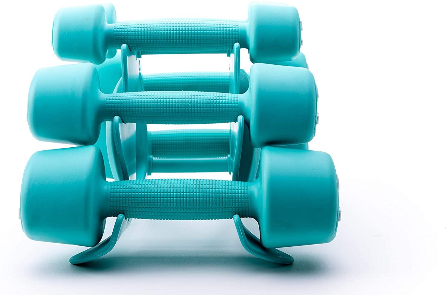 ZIVA Virgin Rubber Steel Tribell Dumbbell Set - Odorless, Ergonomic Non-Slip Comfort Grip - Exercise Weights for Core and Strength Training 閳 3 Pair Sets 閳 2 lb, 4 lb, 6 lb 閳 24 lbs, Turquoise