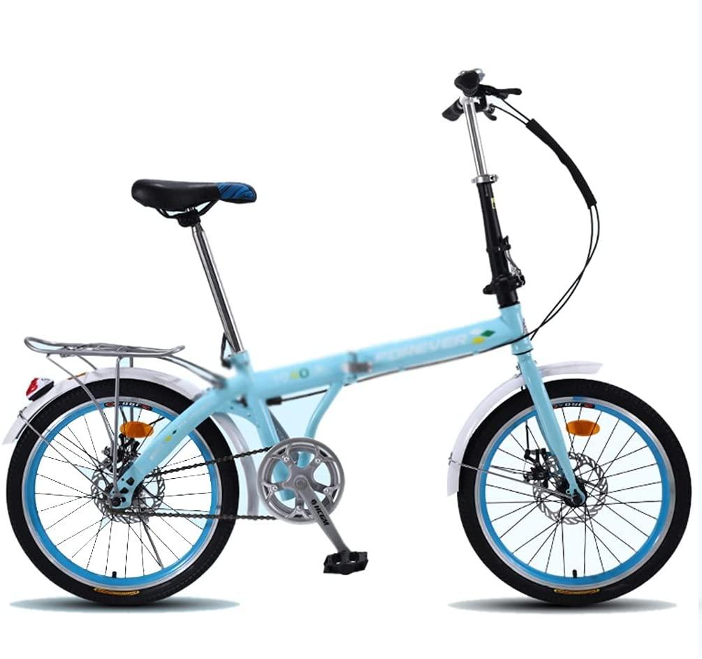 20-inch Foldable Bicycle Lightweight Adult Bike Student Bicycles Road Bike Mechanical Double Disc Brake (Color : Blue, Size : 20 inches)