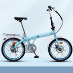 20-inch Foldable Bicycle Lightweight Adult Bike Student Bicycles Road Bike Mechanical Double Disc Brake (Color : Blue, Size : 20 inches)