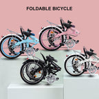 20-inch Foldable Bicycle Lightweight Adult Bike Student Bicycles Road Bike Mechanical Double Disc Brake (Color : Blue, Size : 20 inches)
