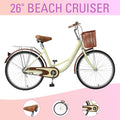 Preenex 26 In. Beach Cruiser Bike Bicycle for Women with Basket and Rear Rack