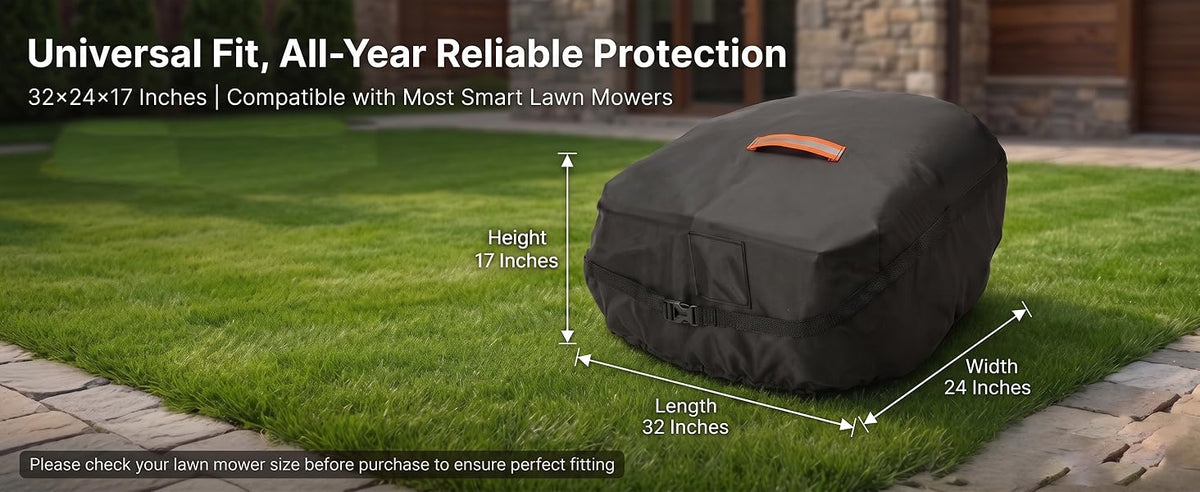 Robot Lawn Mower Cover Waterproof, 420D Outdoor Robotic Mower Cover, Black | 420D waterproof fabric, backyard robotic mower storafor rain snow dust sun, webbing strap,  buckle, elastic hem, vent