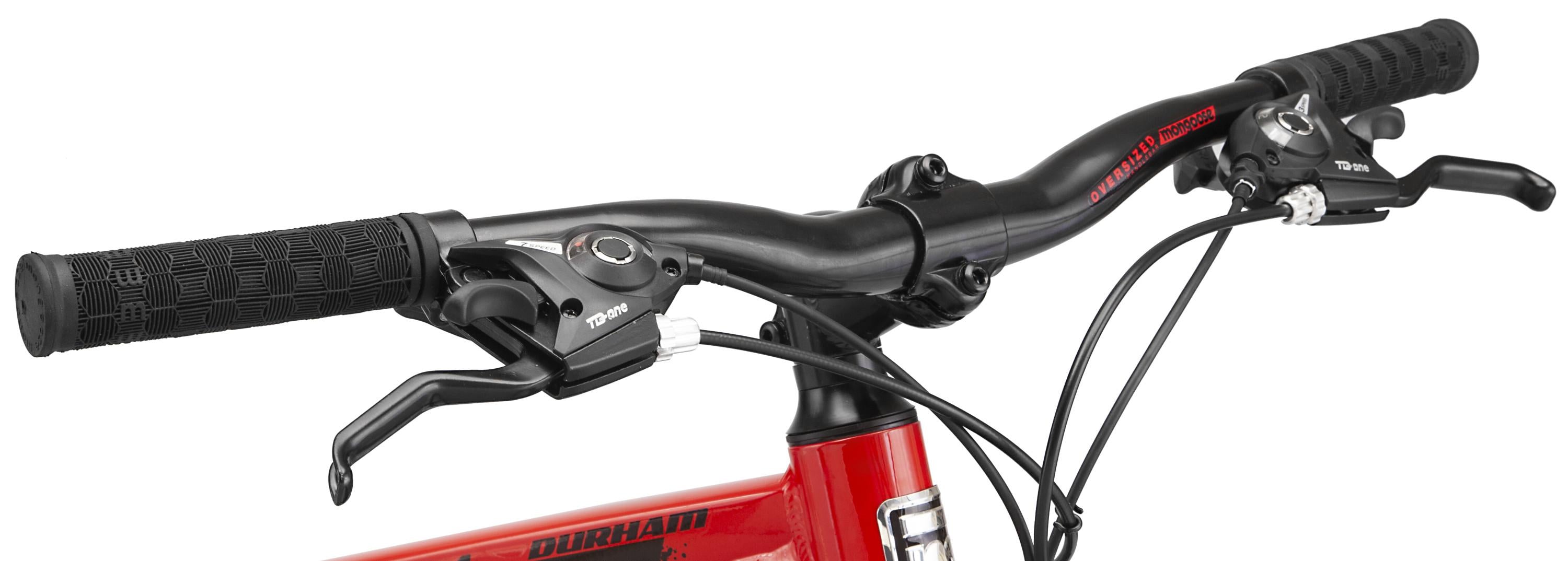 Mongoose Durham Mountain Bike, 21 Speeds, 26-Inch Wheels, Red
