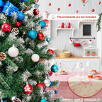 Gymax 9 FT Artificial Snow Flocked Christmas Tree Hinged Xmas Tree w/ Pine Cones