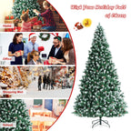 Gymax 9 FT Artificial Snow Flocked Christmas Tree Hinged Xmas Tree w/ Pine Cones