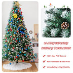 Gymax 9 FT Artificial Snow Flocked Christmas Tree Hinged Xmas Tree w/ Pine Cones